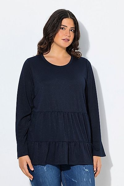 Ulla Popken T-Shirt Shirt Glitter A-Linie Rundhals Langarm Volants günstig online kaufen