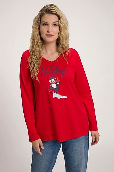 Ulla Popken T-Shirt Shirt Ski-Pinguin Classic V-Ausschnitt Langarm günstig online kaufen