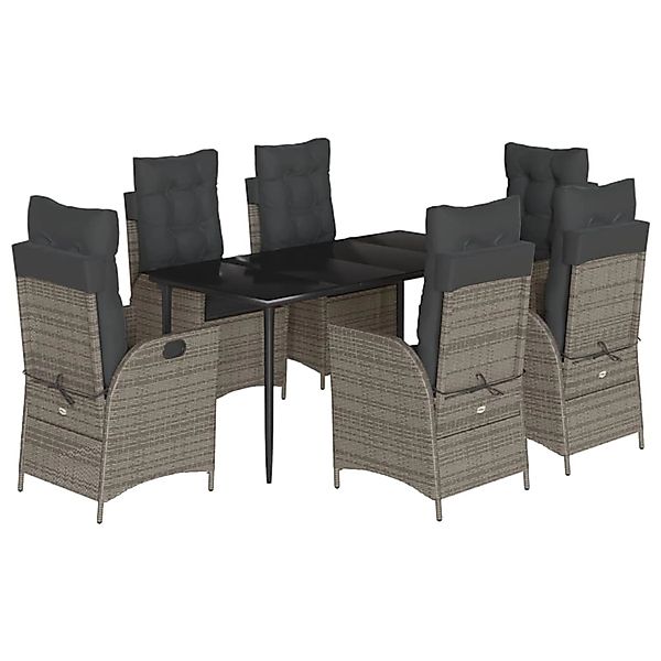 vidaXL 7-Tlg Garten-Essgruppe mit Kissen Grau Poly Rattan 3213220 günstig online kaufen