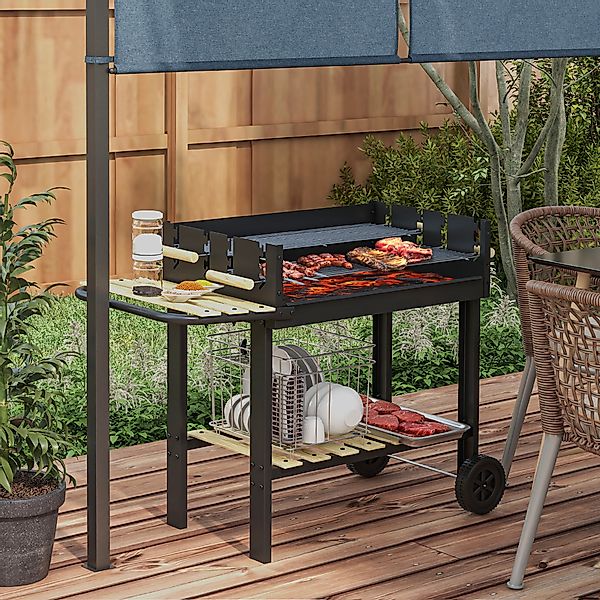 Outsunny Holzkohlegrill BBQ Campinggrill mit zwei Grillrosten und Ablage, M günstig online kaufen