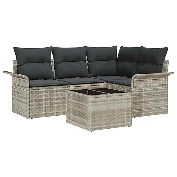 vidaXL Garten-Sofa-Set mit Kissen 5-Tlg Hellgrau Poly Rattan 3345352 günstig online kaufen