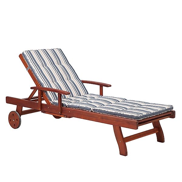 Beliani Gartenliege Dunkler Holzfarbton Blau Beige 64x200x75 günstig online kaufen