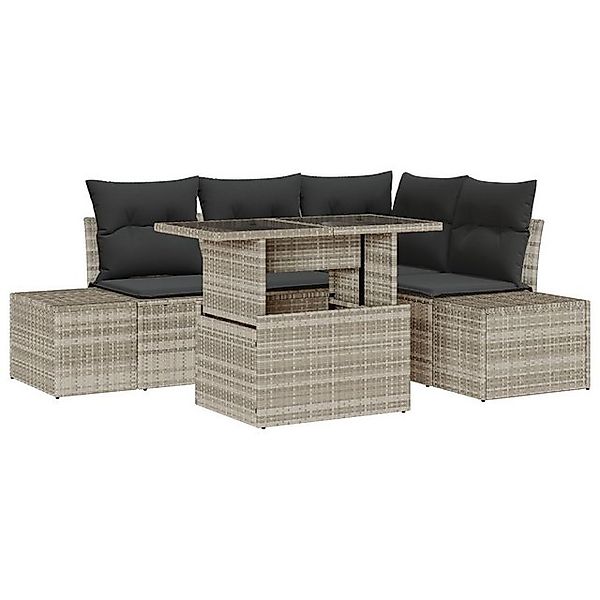 vidaXL Loungesofa 5-teiliges Garten-Sofa-Set mit Kissen in Lichtgrau aus Po günstig online kaufen
