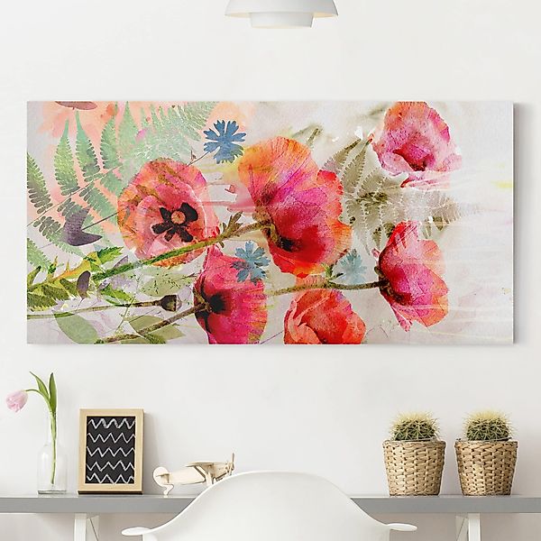 Leinwandbild - Querformat Aquarell Blumen Mohn günstig online kaufen