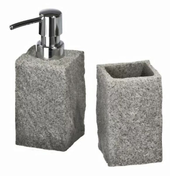WENKO Bad-Accessoire-Set Granit 2-teilig grau günstig online kaufen