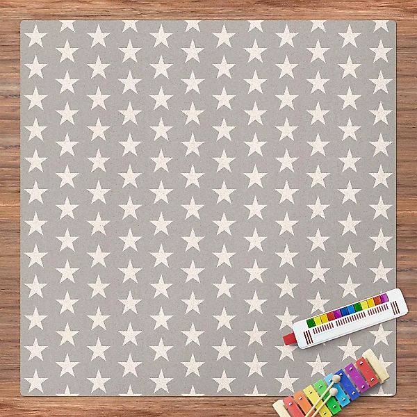 Kork-Teppich Weiße Sterne auf grauem Hintergrund günstig online kaufen