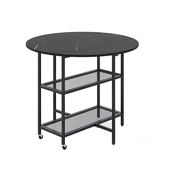Costway Runder Esstisch Klappbar 2-4 Personen Marmor Optik Schwarz günstig online kaufen
