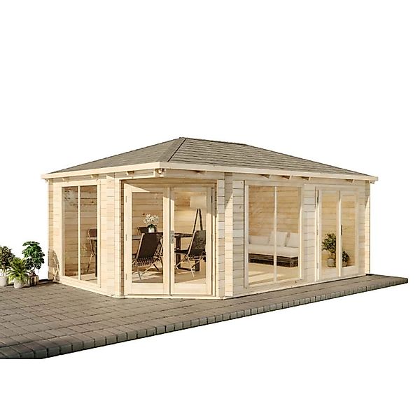 Alpholz 5-Eck Gartenhaus Julia-40 ISO 588 x 400 cm aus Holz  40 mm Naturbel günstig online kaufen