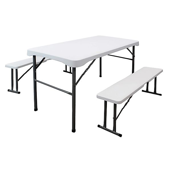 TRUTZHOLM Bierzeltgarnitur 3 Teilig Klappbar Länge 107cm Gartenmöbel Weiß günstig online kaufen