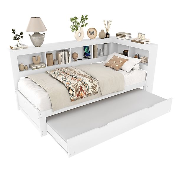 SOFTWEARY Jugendbett mit Lattenrost und Regal günstig online kaufen