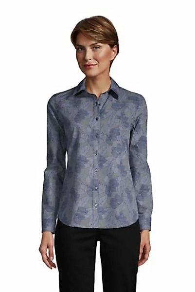 Gemusterte Supima Bügelfrei-Bluse, klassisch, Damen, Größe: XS Normal, Blau günstig online kaufen