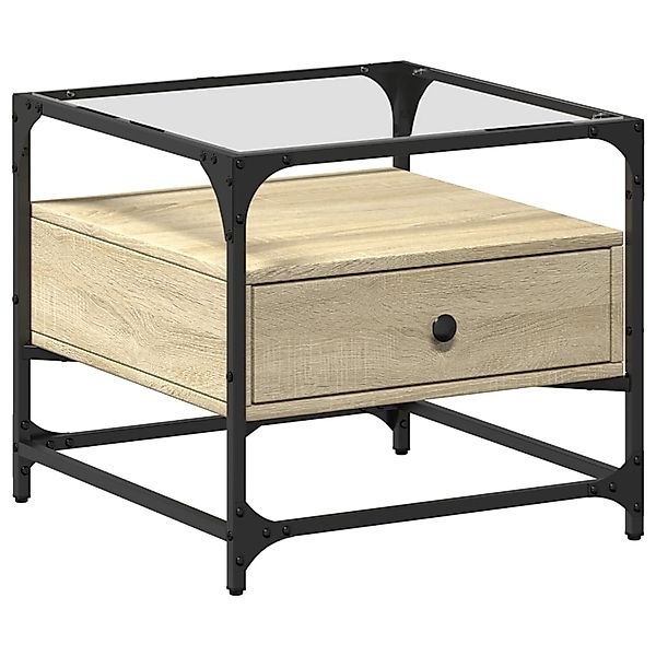 vidaXL Couchtisch mit Glasplatte Sonoma-Eiche 50x50x45 cm Stahl 846050 günstig online kaufen