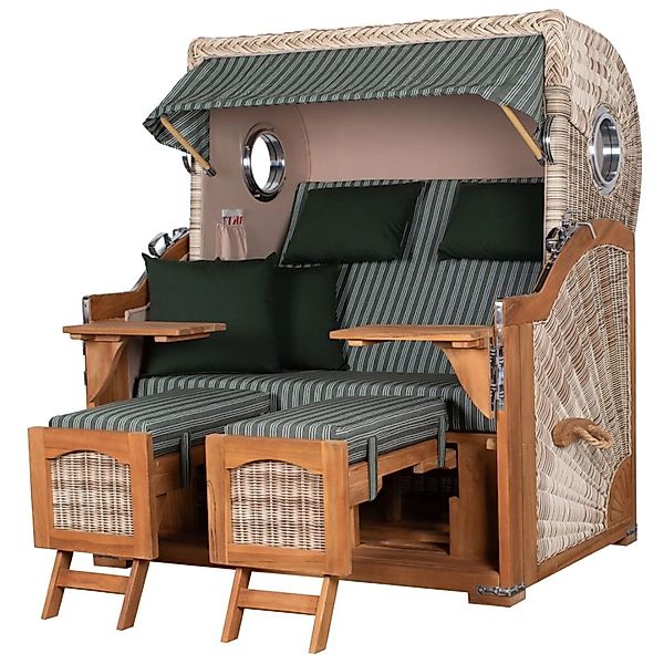 bene,iving Strandkorb Komplettset Ammersee Grande XL Teak Bullauge PE Shell günstig online kaufen