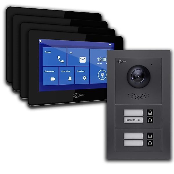 Goliath Basic Line 4-Familienhaus Video Türsprechanlage Monitor Schwarz - A günstig online kaufen