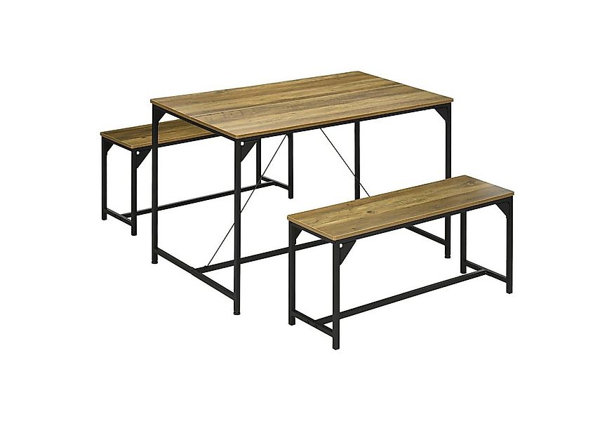 HOMCOM Essgruppe Esstisch mit 2 Bänken für 4 Personen, (Tischgruppe, 3-tlg. günstig online kaufen