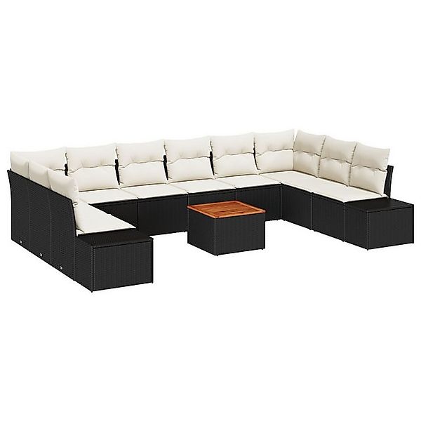 vidaXL Loungesofa 11-teiliges Garten-Sofa-Set mit Kissen Schwarz Poly Ratta günstig online kaufen