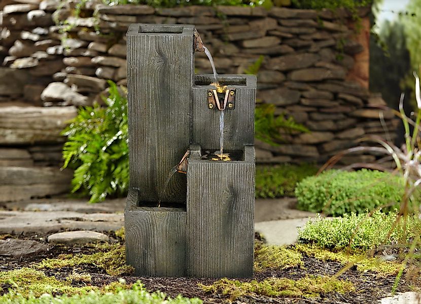Wehmann Gartenbrunnen Elegance, Holzdesign blaues Licht, günstig online kaufen