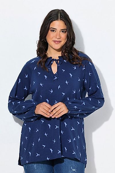 Ulla Popken Longshirt Shirt Schwalben A-Linie Rundhals Langarm Rüschen günstig online kaufen