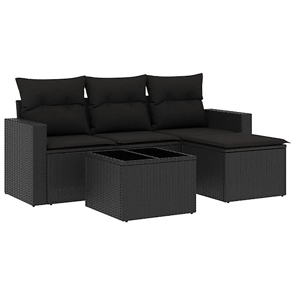 vidaXL 5-Tlg Garten-Sofagarnitur mit Kissen Schwarz Poly Rattan 3218865 günstig online kaufen