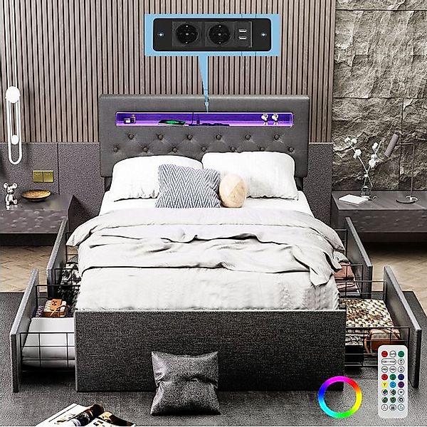 oyajia Polsterbett LED Doppelbett 140x200cm, Stauraumbett günstig online kaufen