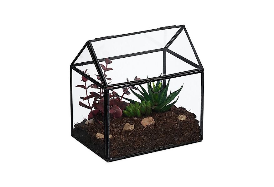 relaxdays Dekovase Pflanzenterrarium aus Glas Hausform (1 St), schwarz günstig online kaufen