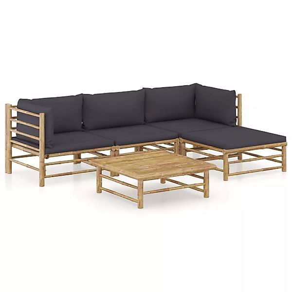 vidaXL 5-tlg Garten-Lounge-Set mit Dunkelgrauen Kissen Bambus Modell 2 günstig online kaufen