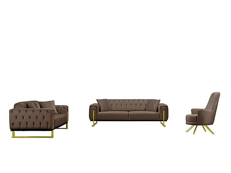 BENEDO MÖBEL Sofa Set Harmonie mit Metall-Kufen in Gold-farben, Spar-Set, 3 günstig online kaufen