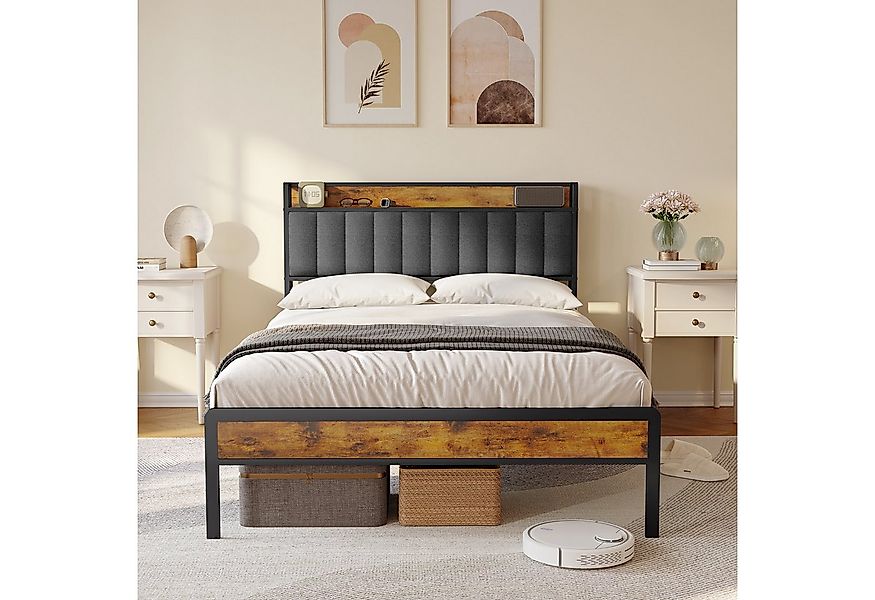 Bealife Polsterbett Einzelbett,Bettgestell mit Kopfteil,Holzbett mit Metall günstig online kaufen