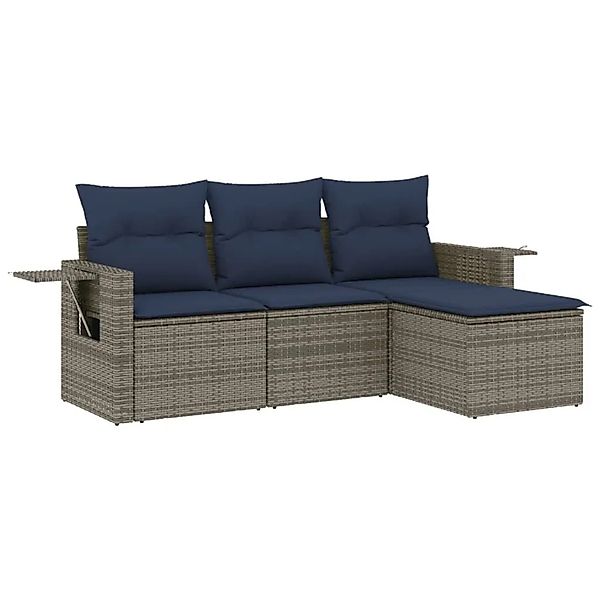 vidaXL 4-Tlg Gartensofa-Set mit Kissen Grau Polyrattan 3220070 günstig online kaufen