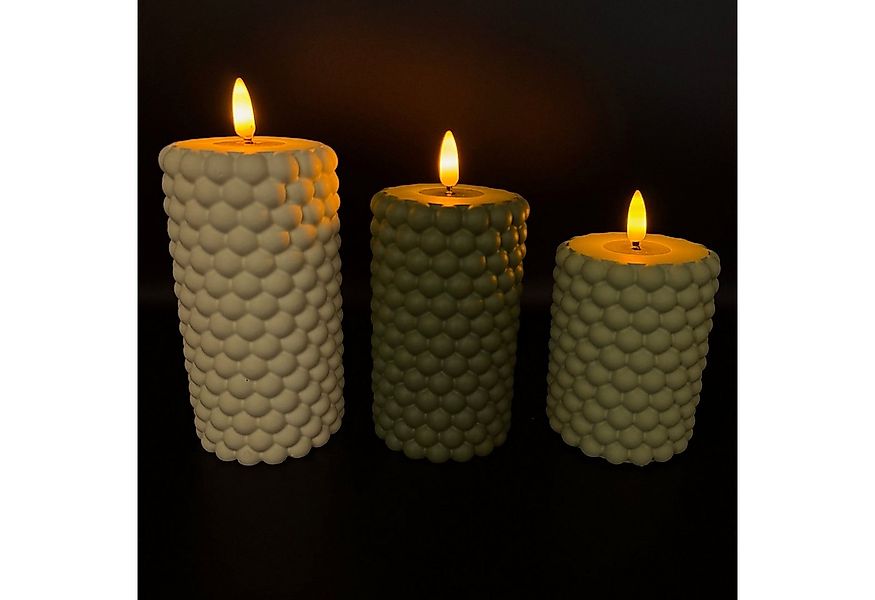 Online-Fuchs LED-Kerze - 3er Set LED-Kerzen aus Beton in Bubble Optik mit 6 günstig online kaufen
