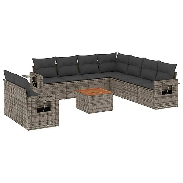 vidaXL 10-Tlg Garten-Sofagarnitur mit Kissen Grau Poly Rattan 3224632 günstig online kaufen