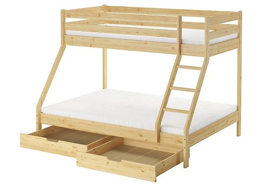 ERST-HOLZ Etagenbett Doppel-Etagenbett 90 x 200 / 140 x 200 Kiefer Masssivh günstig online kaufen
