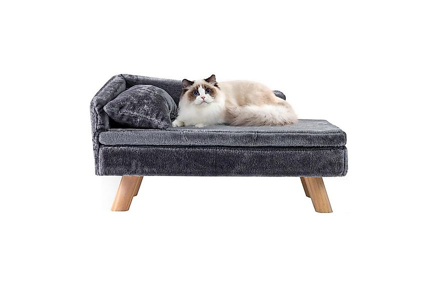 KOMFOTTEU Tiersofa, Hundebett mit Rückenlehne, abnehmbarem Kissen & Holzbei günstig online kaufen
