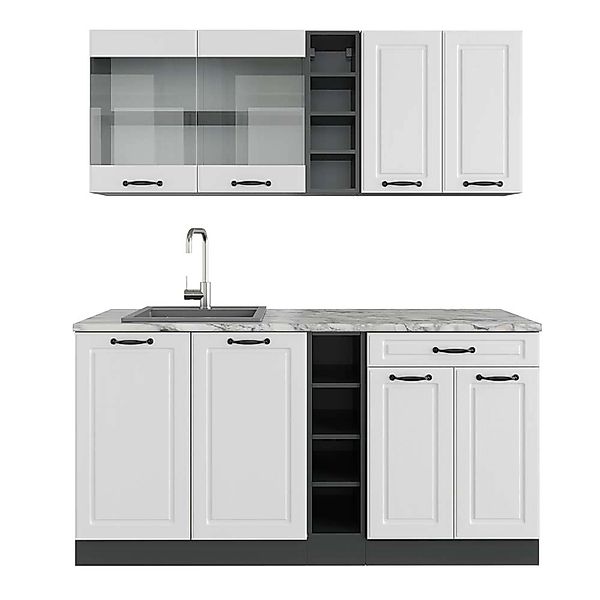 Vicco R-Line Singleküche Weiß Landhaus/Anthrazit 160 cm AP Marmor günstig online kaufen