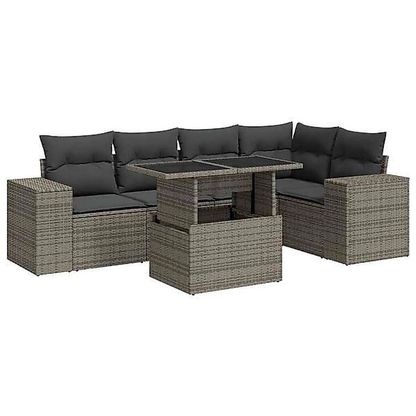 vidaXL 6-Tlg Garten-Sofagarnitur mit Kissen Grau Poly Rattan 3326801 günstig online kaufen