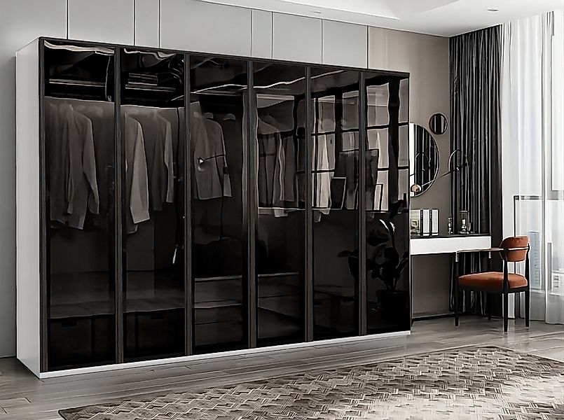 BENEDO MÖBEL Kleiderschrank LUMARE 300 cm Kleiderschrank und Schwarzglas-Fr günstig online kaufen