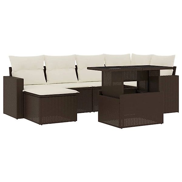 vidaXL 7-Tlg Garten-Sofagarnitur mit Kissen Braun Poly Rattan 3267423 günstig online kaufen
