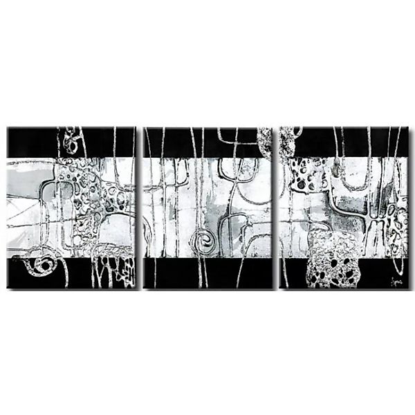 Wandbild Silberne Abstraktion - Schwarz-Weiß-Komposition mit silbernen Deta günstig online kaufen