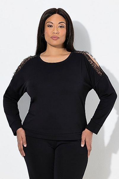 Ulla Popken Sweatshirt Sweatshirt Spitzeneinsatz Rundhals Langarm günstig online kaufen