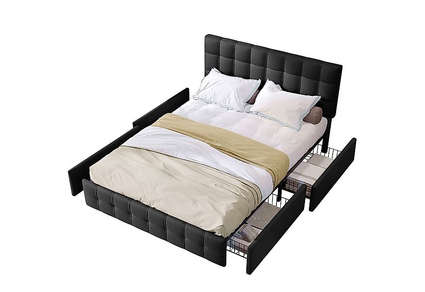 Flieks Polsterbett, Stauraumbett Doppelbett Leinen ohne Matratze 140x200cm günstig online kaufen