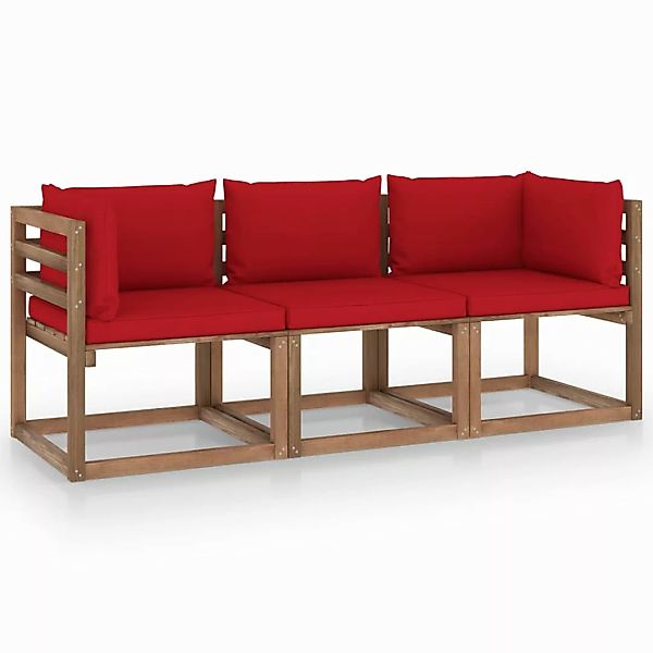 Garten-palettensofa 3-sitzer Mit Kissen Rot Kiefernholz günstig online kaufen