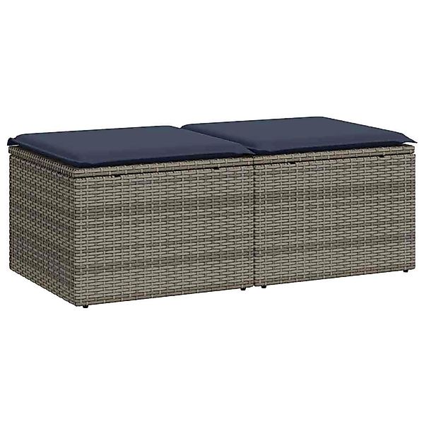 vidaXL 2-Tlg Garten-Sofagarnitur mit Kissen Grau Poly Rattan Akazie 3328664 günstig online kaufen