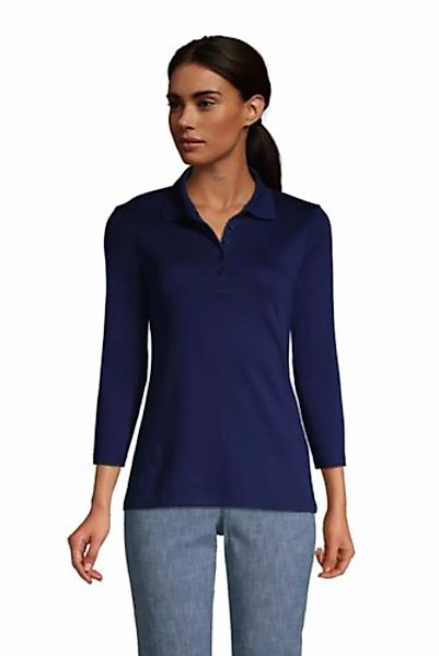 Supima-Poloshirt mit 3/4-Ärmeln, Damen, Größe: XS Normal, Blau, Baumwolle, günstig online kaufen