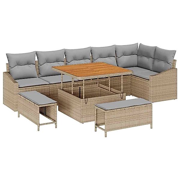 vidaXL Garten-Sofa-Set mit Kissen 9-Tlg Beige Poly Rattan 3362667 günstig online kaufen