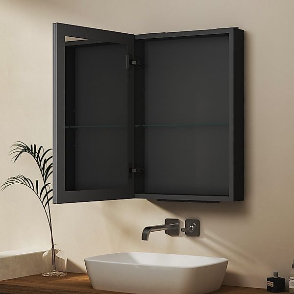 Hopibath Spiegelschrank klein Alu Badezimmerspiegelschrank Schwarz günstig online kaufen