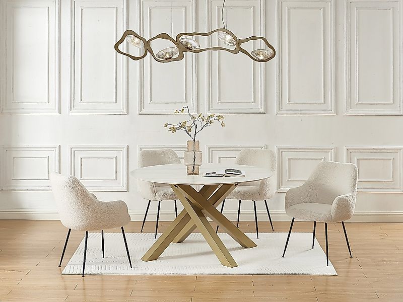 Esstisch rund - 4 Personen - Keramik & goldfarbenes Metall - Marmor-Optik W günstig online kaufen