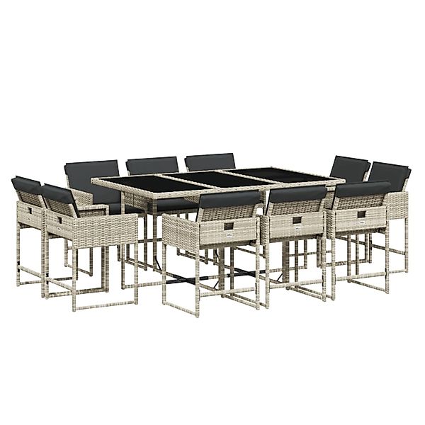 vidaXL 11-Tlg Garten-Essgruppe mit Kissen Hellgrau Poly Rattan 3211391 günstig online kaufen