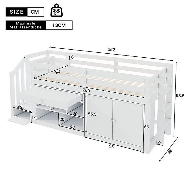 STILVORA Kinderbett 90×200 Bettgestell mit Schränk&Schreibtisch,Stauraumbet günstig online kaufen
