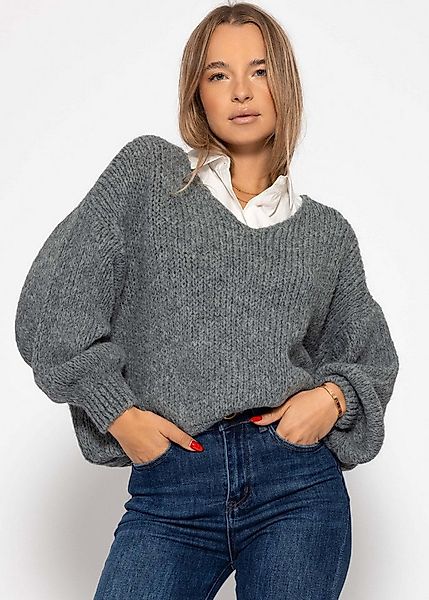 SASSYCLASSY Strickpullover Oversize Pullover mit V-Ausschnitt für Damen Wei günstig online kaufen