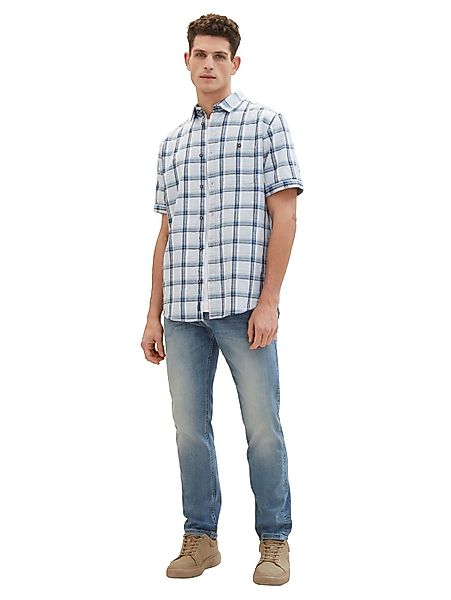 Tom Tailor Herren Kurzarm Hemd CHECKED SLUBYARN - Regular Fit günstig online kaufen
